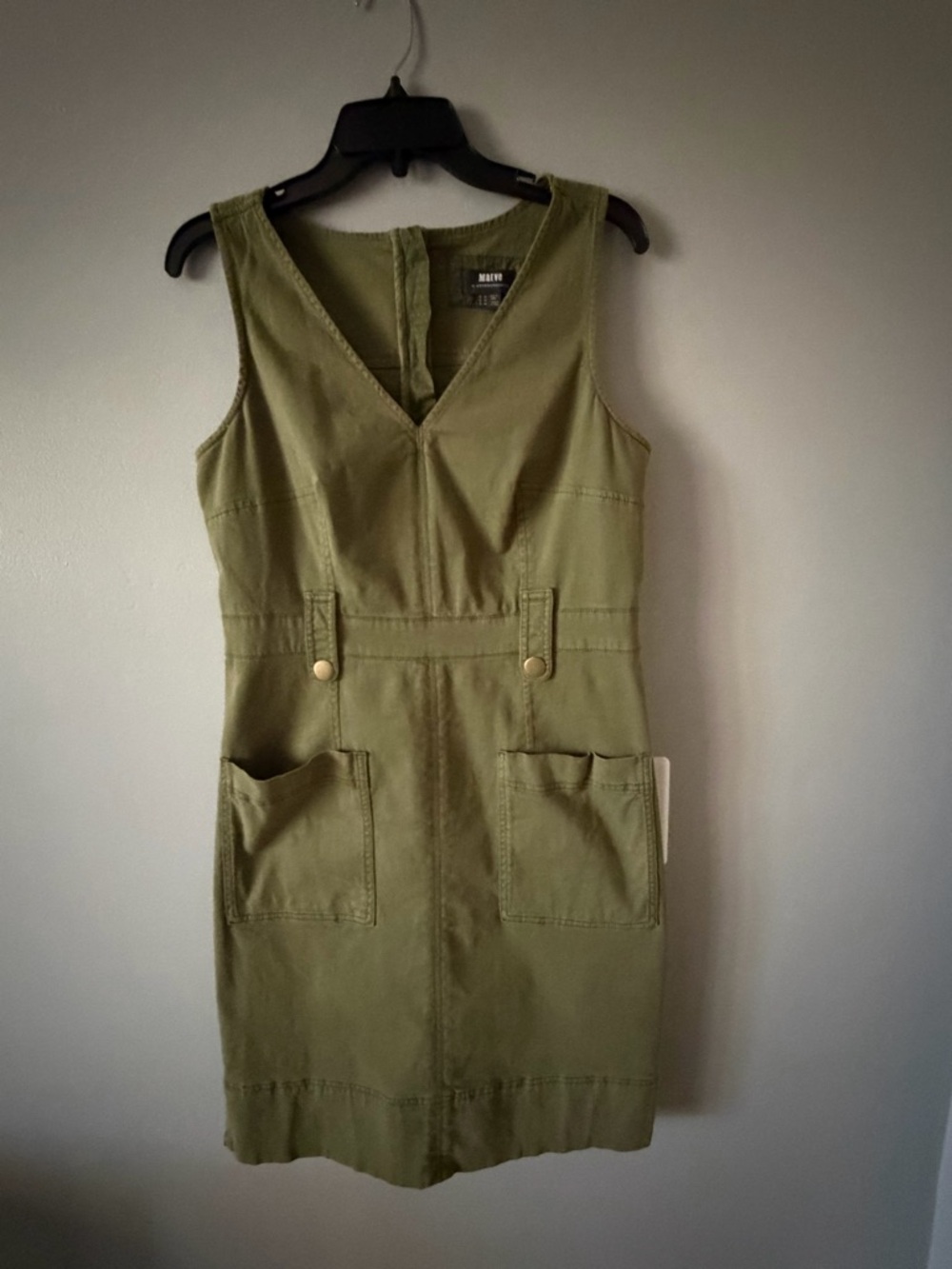 Anthropologie Olive Green Sleeveless Utility Midi Dress, No belt - Picture 2 of 7
